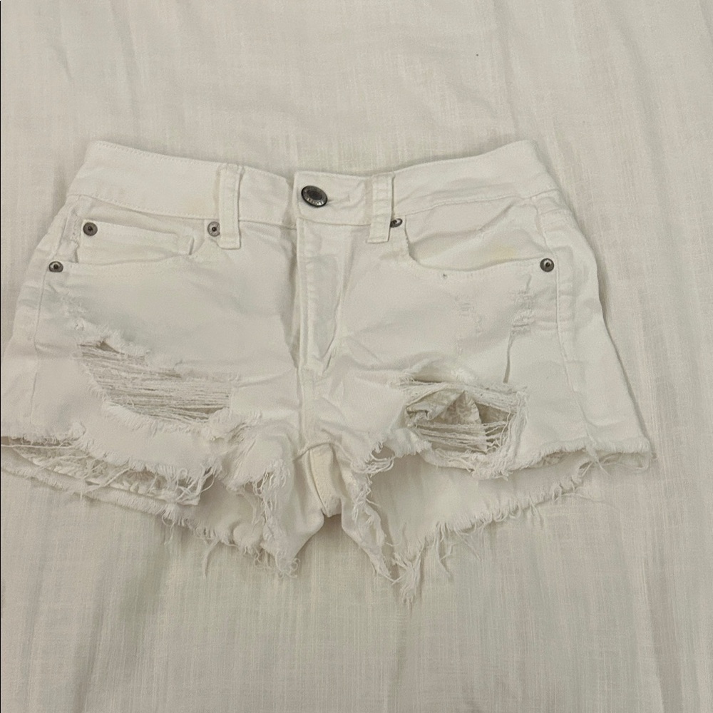 American Eagle Outfitters White Distressed Jean Shorts